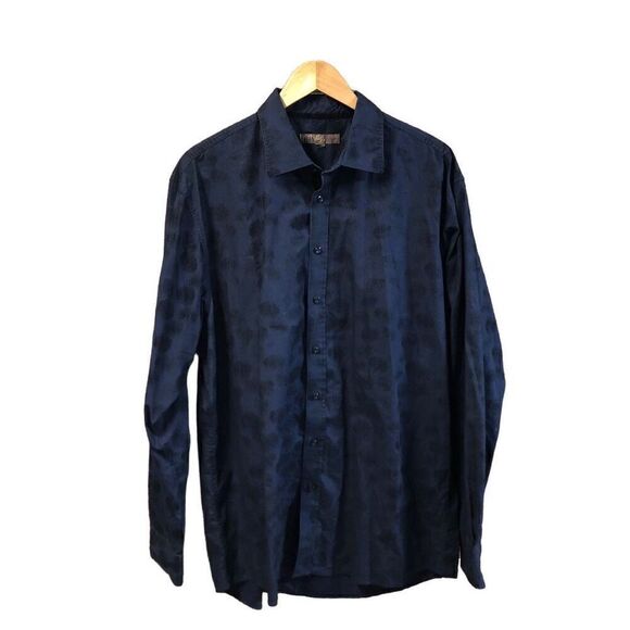 Blue Pronto Uomo Mens Long Sleeve Shirt Extra Large Tall (XLT) Black Shirt with - Picture 1 of 3